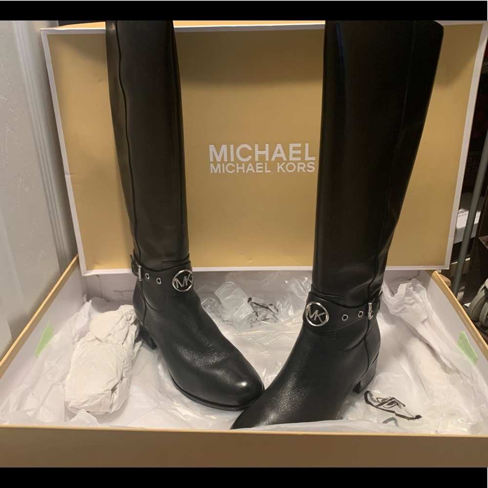 Michael Kors Heather Black Leather Riding Boots